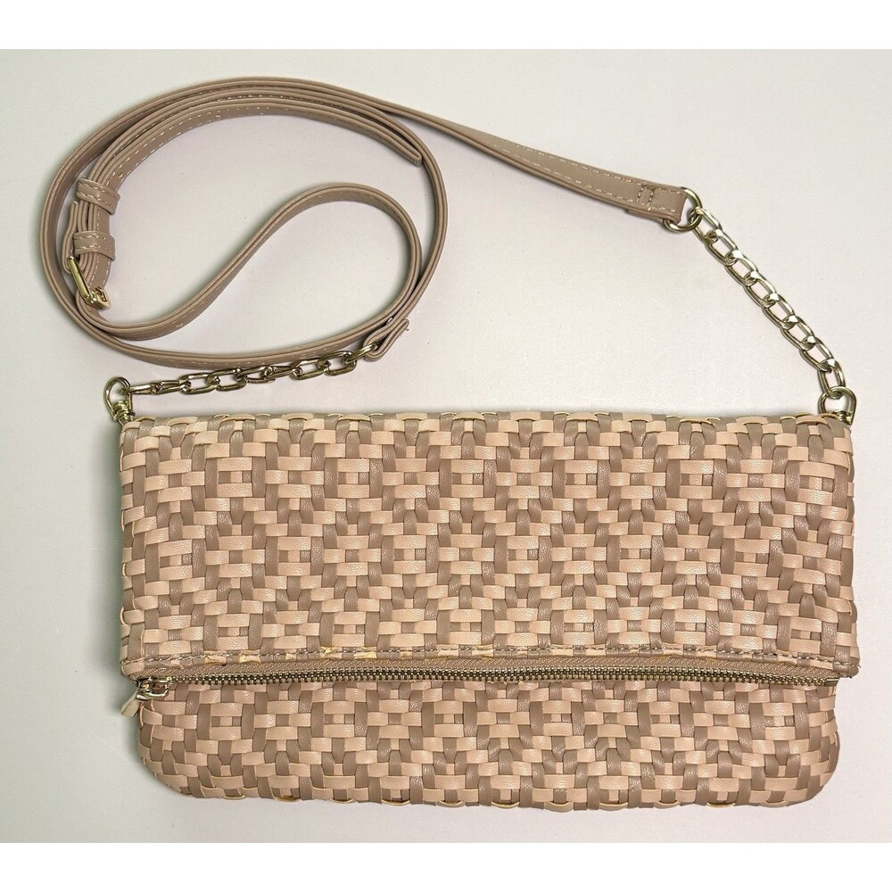 Sole Society Lisbeth Weave Foldover Clutch Faux Leather Crossbody Strap